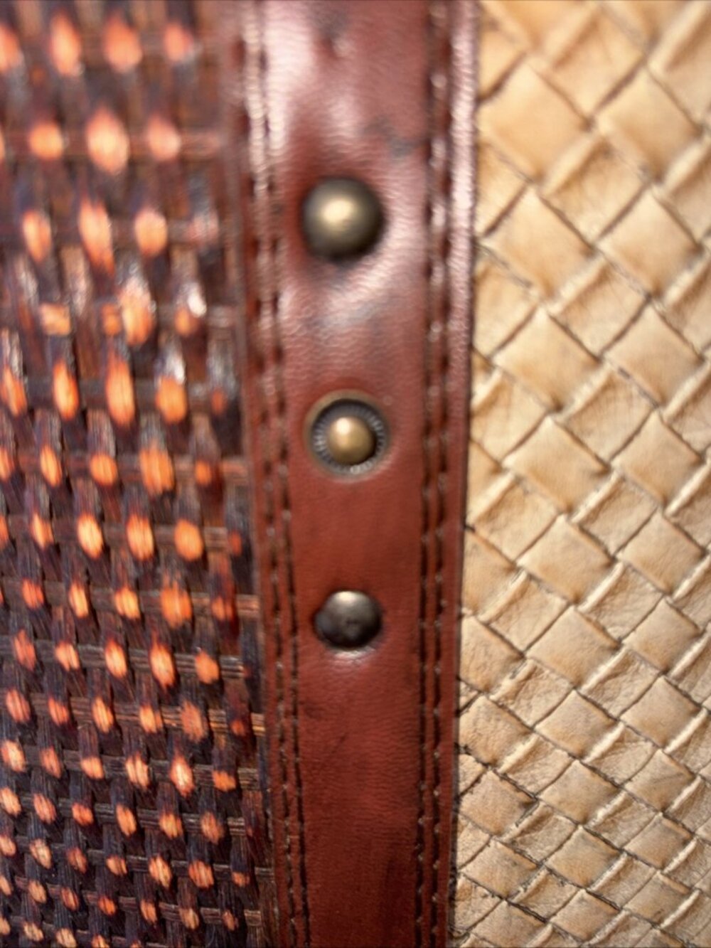 VTG. Antique Leather & Rattan Wood Storage Box Or Basket Travel Hat Box 12w x 15 - Picture 4 of 13